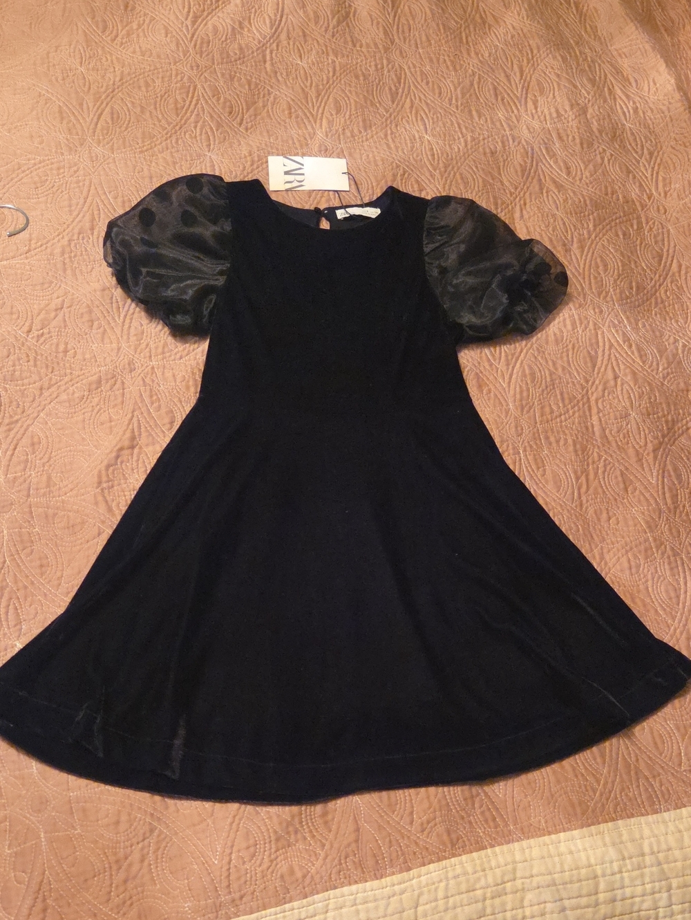 Kids Black Puff-Sleeve Dress